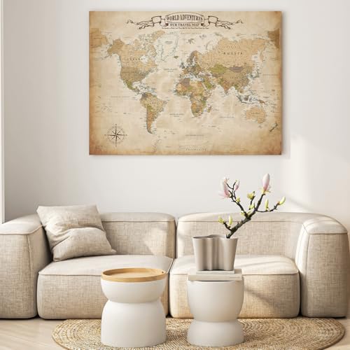 Image of DECORARTS - Oversized Antique Vintage World Map Canvas Wall Art, Extra Large Old World Maps for Wall, Gallery Statement, Hand-Stretched Giclee Print, Handcrafted in USA, 40x30''