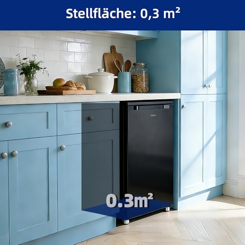 CHIQ kühlschrank mit gefrierfach 107 Liter, mit 13L Gefrierfach｜EEK C, 87 kWh/Jahr | 4-Sterne-Gefrieren, -24 °C bis -16 °C| geräuscharm, Schwarz, CTT107BC