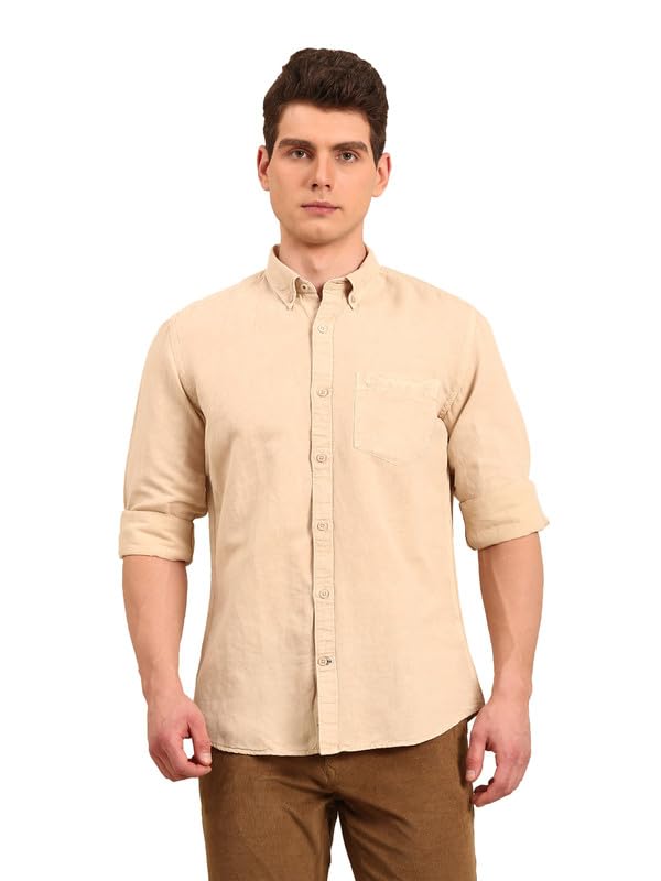 Linen Club Men's Linen Rich Solid Contemporary Fit Full Sleeve Casual Shirt