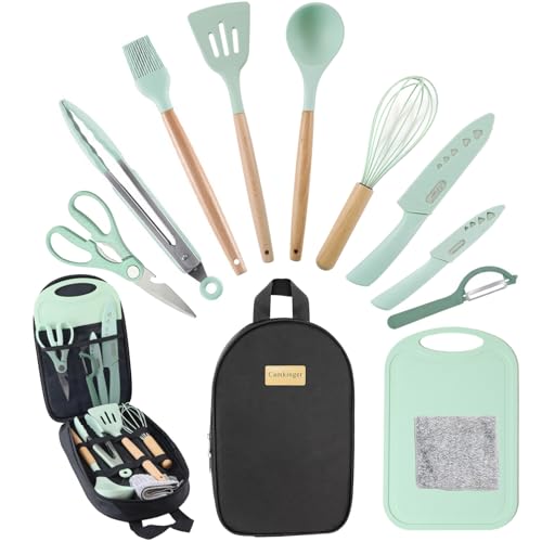 Camkinger Camping Accessories Kitchen Cooking Utensils Set - Portable Outdoor Camp Cookware Set, Silicone Camper Essentials Gear Must Have Supplies for Travel RV BBQ Grill Picnic Hiking