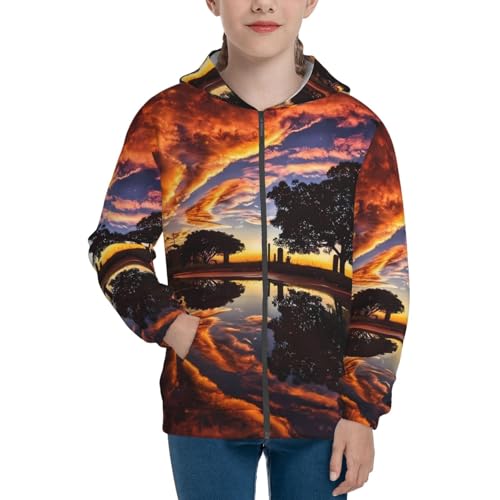 Sunset Fire Clouds Kids Pullover Hoodies Boys Zip Up Sweatshirts Girls Athletic Clothes with Pocket3