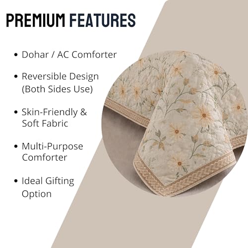 Image of Mafatlal 120 GSM Ultrasonic Microfiber Reversible AC Comforter Single | 90 x 60 Inches | Summer Quilt Blanket | Twin Bed | Soft Rose