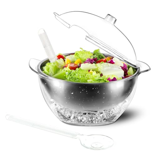 Image of MOLIGOU Iced Salad Bowl, Salad Serving Bowl with Ice Holder and Lid, Chilled Serving Bowl for Parties