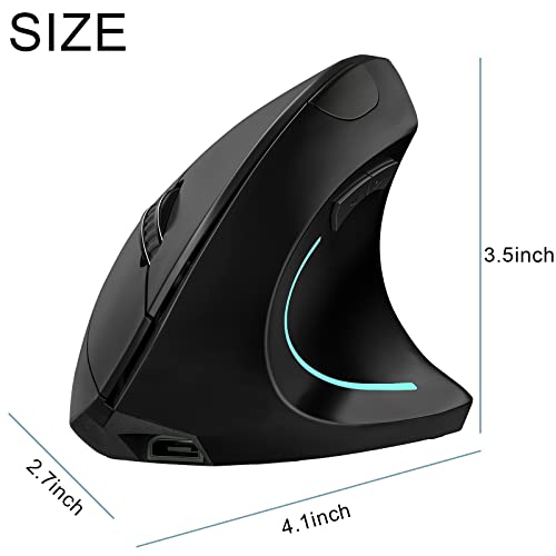 Image of Vertical Mouse, Right Handed 2.4GHz Wireless Ergonomic Rechargeable Vertical Mouse with 4 Adjustable DPI 800 /1200 /1600 /2400, 6 Buttons,Compatible with PC, Desktop,Mac (Black)