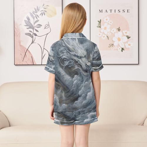 ALAZA Chinese Dragon Gray Cloud Satin Pajamas Set Short Sleeve Button Down Sleepwear Summer Pjs 2 Piece4