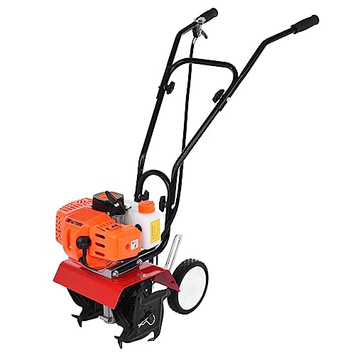 Rotyroya Benzinfräse Grubber 52CC, Garten Rotavator Benzinbetriebene 3PS 9000rpm 2-Takt-Motor 15,2 cm Arbeitstiefe für Garten und Rasen, Graben, Unkrautentfernung und Bodenbearbeitung