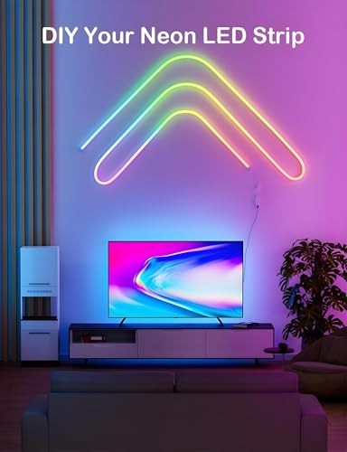 Image of Smart RGBIC Neon Strip 5m, IP65 Flexible & Foldable, Music Modes, App Control, Timer, Dynamic Modes, Powered for Adapter, TV, Power Bank (RGBIC NEON)