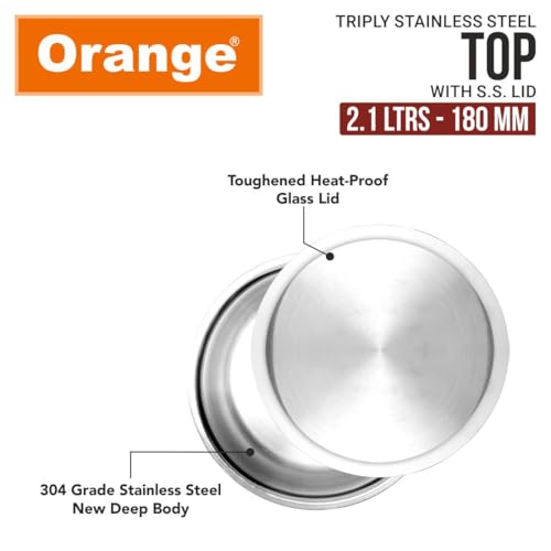 Orange Triply Stainless Steel Tope Milk Pot/Boiler/Tea Pot/Patila/Bhagona | 2.1L 18CM with Steel Lid, for Soups/Desserts/Broths | Sandwich Bottom |... - Image 5