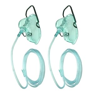 Oxygen Mask, Adult Elongated Oxygen Mask with 7feet Length 6mm Oxygen Tube and Adjustable Elastic Strap, DEHP-Free and Latex-Free Materials, 2 Pack (Green, for Adult Elongated)
