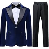 Picture of SWOTGdoby Boys Velvet Suit Green Blue Red Colors Formal Peak Lapel 2 Pieces Suit Set Blazer Pants