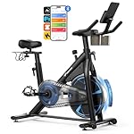 Merach Magnetic Exercise Bike, Low Noise Stationary Bike for Home with Comfortable Seat Cushion, Spinning Bike with 330 lb Weight Capacity, Exclusive App, Tablet Mount and Fitness Courses