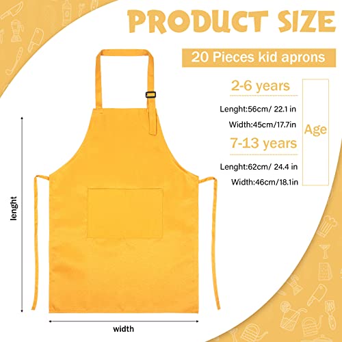 20 Pcs Kids Artists Aprons With Pockets Adjustable Chef Apron Children Painting Aprons For Cooking Kitchen Grilling Painting (Bright Colors, 7-13 Years) #TOP1