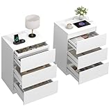 Asgolion Nachttisch 2er Set, Beistelltisch mit versteckter Schublade, 4 Schubladen, Modern, Für Schlafzimmer, Wohnzimmer, Weiß EU25NS662W