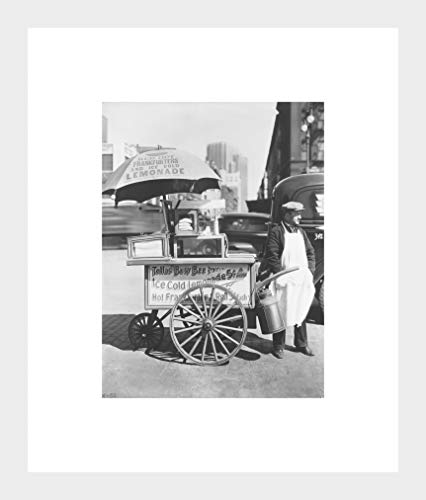 LIVESTOCK Vintage New York Wall Art, Hot Dog Stand West Street and North Moore in NYC, Black and White Art Prints by Photographer Berenice Abbott, White frame, 5.5 x 8 print in 9.5 x 12 frame