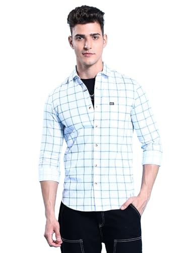 The Indian Garage Co Men White Checkered Slim Fit Cotton Casual Shirt