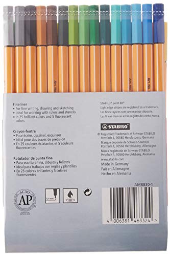 Image of Stabilo Point 88 Fineliner Pens, 0.4 mm - 30-Color Set