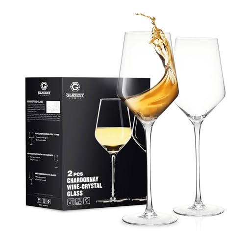 GLASKEY Set di 2 Bicchieri Calice Vino Rosso in Cristallo Soffiato a Bocca,450 ml con Manico Lungo,Moderni,per Vini Rossi e Bianchi,Ideali per la casa, i ristoranti e le feste