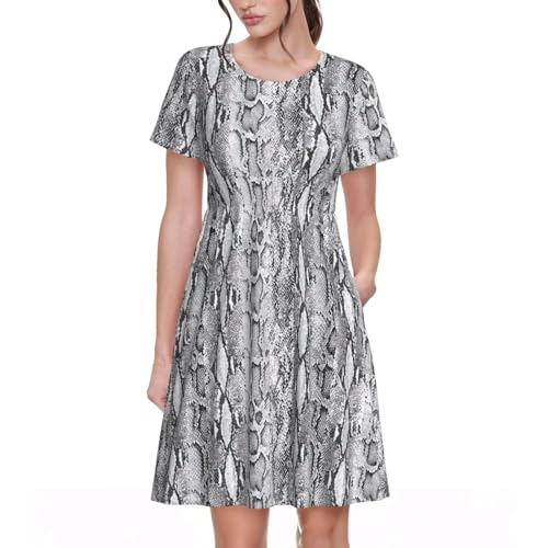 Robe décontractée serpent noir et blanc robe manches courtes femme