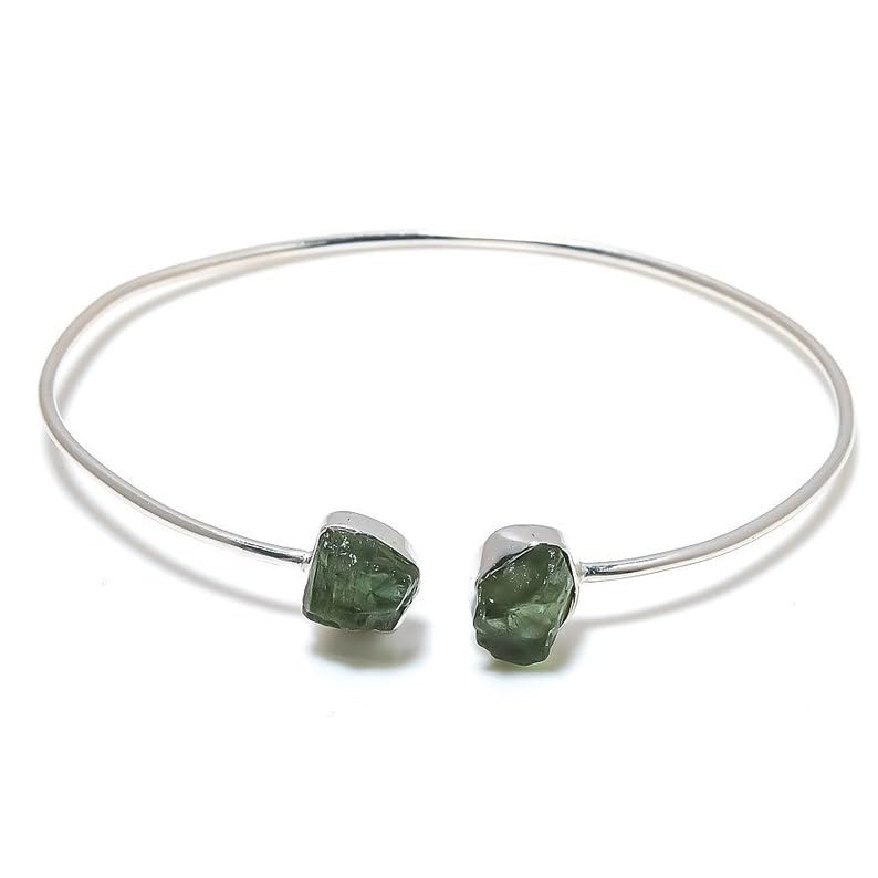 Genuine Rough Moldavite Adjustable Cuff Bracelet, 925 Sterling Silver, Certified Healing Crystal From Czech Republic, Women Cuff Bangle, Handmade Jewelry, Gift For Her