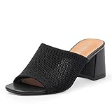 MUSSHOE Low Chunky Heel Sandals Square Toe Breathable Women Sandals,Black 7