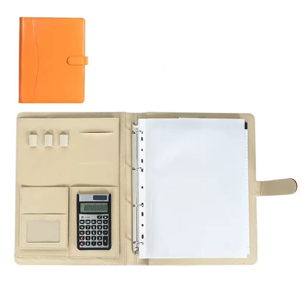 Konferencje biznesowe skórzane foldery skórzane 4-pierścieniowa profesjonalna teczka z organizerem do segregatorów Spersonalizowana teczka na dokumenty na tablety Dokumenty CV(Orange,12digit calculato