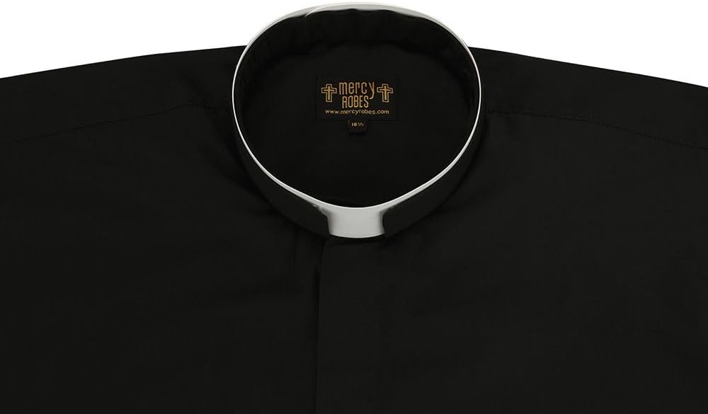 Mens Short Sleeve Tonsure Collar Clergy Shirt (Black)