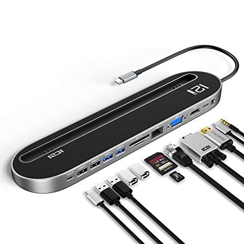 USB C Docking Station, ICZI 12-in-1 Usb C Hub with 4K HDMI,1080P VGA,LAN, USB3.0,USB2.0, SD/TF Card Reader, Type-C PD,Audio 3.5 for MacBook Pro 2018/2017, iPad, Google Chromebook Pixe, Huawei and More USB C Docking Station, ICZI 12-in-1 Usb C Hub with 4K HDMI,1080P VGA,LAN, USB3.0,USB2.0, SD/TF Card Reader, Type-C PD,Audio 3.5 for MacBook Pro 2018/2017, iPad, Google Chromebook Pixe, Huawei and More