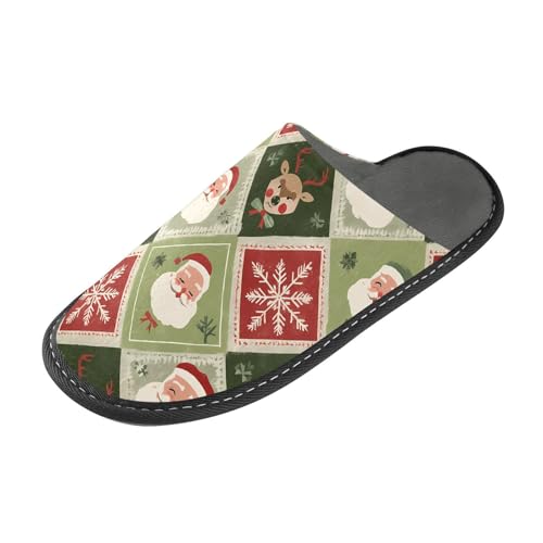 Slippers for Women Square Santa Claus Face Reindeer Head Snowflake Pattern Soft Winter Warm Shoes Indoor Outdoor Non-Slip House Travel Slippers2