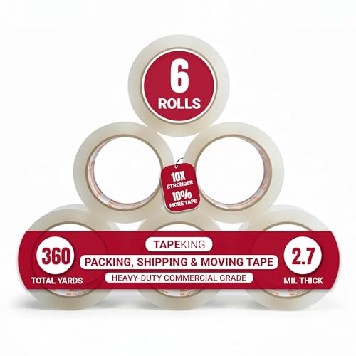 Tape King Clear Packing Tape - 60 Yards Per Roll (Pack of 6 Rolls) - Stronger & Thicker 2.7mil,...