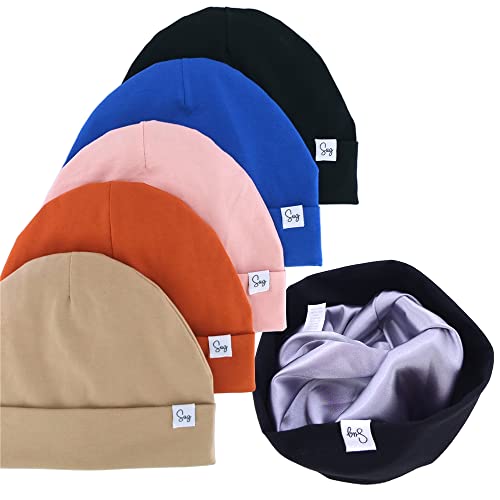 Image of Jersey Beanie Hat for Newborn Baby Boys Girls Silky Satin Lined Hats Bonnet Toddler Infant Little Kids Beanies Caps