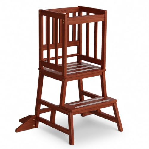 COSYLAND Toddler Standing Tower for Kitchen - Nursery Step Stool for Kids - Solid Learning Stool Kitchen Counter Helper Step Stool for Kids (Red-Brown)
