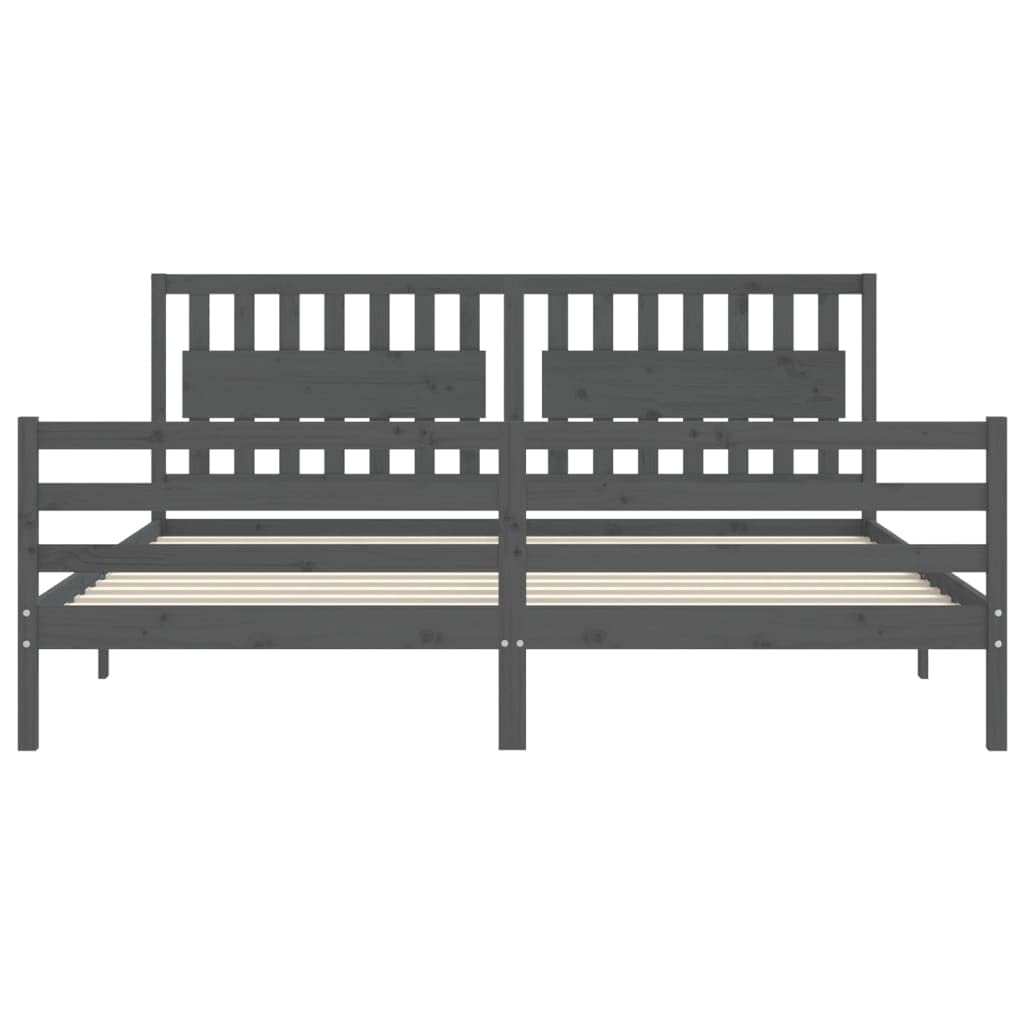 BaraSh Cadre de lit avec tête de lit Gris 200x200 cm Bois Massif,Lit À Cadre,Lit 2 Personnes avec Sommier,Lit Fer Forgé