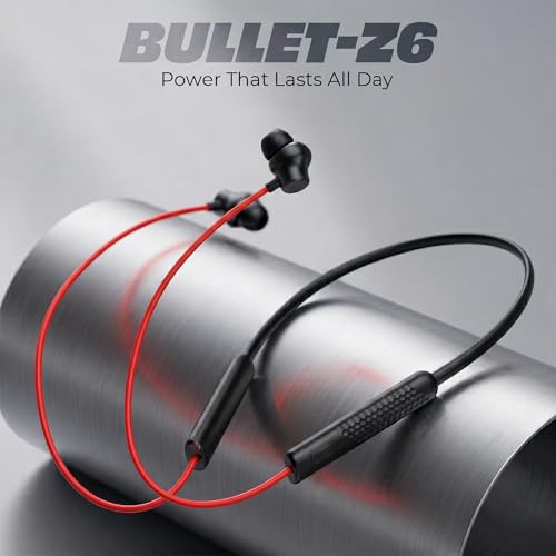 Image of Walta Bullet Z6 Wireless Bluetooth 5.4 Neckband Earphones with ENC Noise Cancellation, 13mm Bass Driver, Fast Charging Type-C, 20H Playback, Magnetic Earbuds, Sweat Resistant Headset with Mic (Red)
