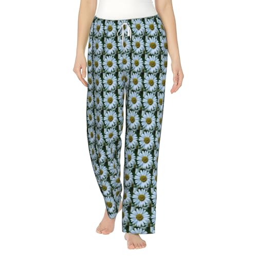 Pantalon de pyjama femme marguerites fluide et ample pour nuit cocooning
