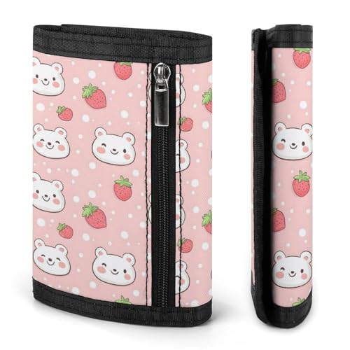 Cute Bear Strawberry Print Wallet for Men, 8 Credit Card Holder Slim Minimalist Front Pocket Small Mens Bifold Wallets2