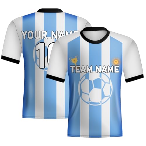 tiansiaben Kits de fútbol de Argentina para niños Adultos, Chándal de fútbol para niños con número de Nombre de Equipo Personalizado, Regalo de Camiseta para niños, Seguidores Argentinos