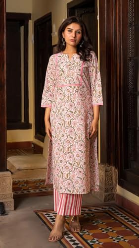 Image of FABNEX Kurta Set for Women | Women Kurta Pant Set |Cotton Blend Regular Women Kurti with Dupatta (Mix Kurta Set 2)