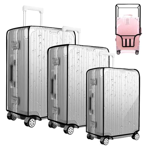 APKOL 20+24+28 Zoll Kofferschutzhülle Transparent Kofferhülle Kofferschutzhülle 3 Stück PVC Schwarze Grenze Reisekoffer Schutzhülle Koffer Abdeckungen Wasserdicht Durchsichtig