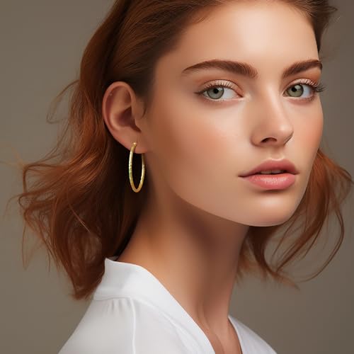 Gold Hoop Earrings 14K Gold Hoop Earrings for Women Large 14K Earring Hoops Interlaced Engraving Design Womens Earring Hoops 35/40mm4