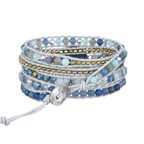 Image of Plumiss Women Boho Handmade Natural Stone Crystal Leather Bead Wrap Bracelets Collection
