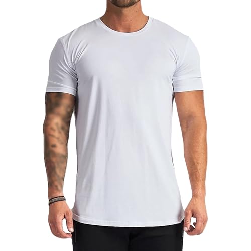 VgueElegc Men's Baggy Basic T-Shirt Gym Workout Athletic Shirt Tees Short Sleeve Crewneck Shirts for Men (White,XX-Large)