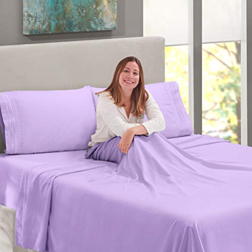 Image of Nestl Full Bed Sheet Set - Lavender - 4-Piece Deep Pocket | Instantly Soft, Night-One Ready (No Wash Required). Fits 16-Inch Deep Pockets, 360-Degree Elastic Grip