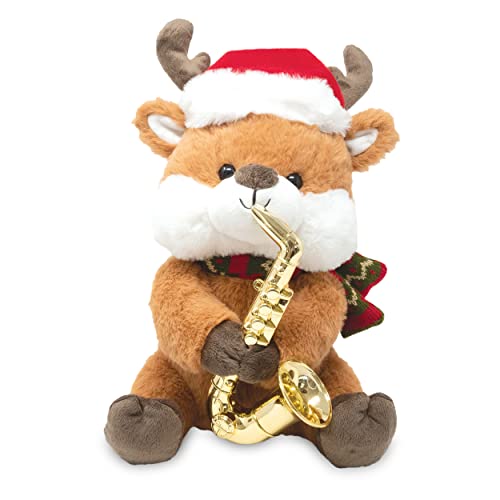 Cuddle-Barn-Merry-Saxmas-Sterling-Animated-Christmas-Reindeer-Stuffed-Animal-Plush-Toy-Sways-Lights-Up-and-Plays-Saxophone-to-Have-Yourself-a-Merry-Little-Christmas-10-inches Cuddle Barn Merry Saxmas Sterling Animated Christmas Reindeer Stuffed Animal Plush Toy Sways Lights Up and Plays Saxophone to Have Yourself a Merry Little Christmas 10 inches