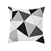 Daesar Housse de Coussin Decorative, Housse Coussin 40x40 Blanc Gris Noir Coussin Decoration Grille de Point À Rayures Triangulaires, Polyester