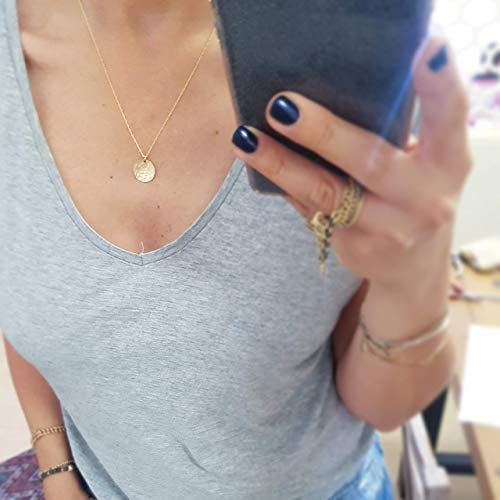 Dainty Gold Filled Disc Necklace For Women, Simple Circle Layered Delicate Everyday Minimalist Jewelry With Coin Pendant, Artisan Handmade Design, Jewelry For Women 19.6" (50 Cm) Long #TOP6