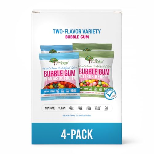 Tree Hugger Bubble Gum Variety Pack, Natural Colors and Flavors, Citrus Berry and Fantastic Fruit, Vegan, Non-GMO, Nut Free, Dairy Free, Kosher, 2 oz Bags, 4...