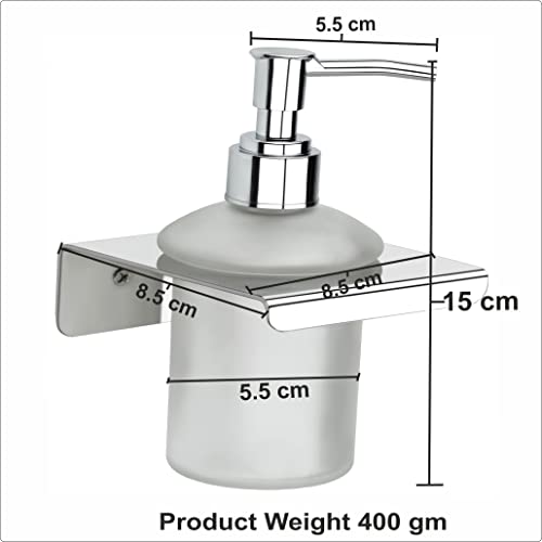 Image of Premium 304 Stainless Steel Wall Mounted Liquid Soap Dispenser with Frosted Glass Bottle | Rustproof Bathroom Hand Wash Pump Holder | Ideal for Kitchen & Bathroom (Extra SD19)