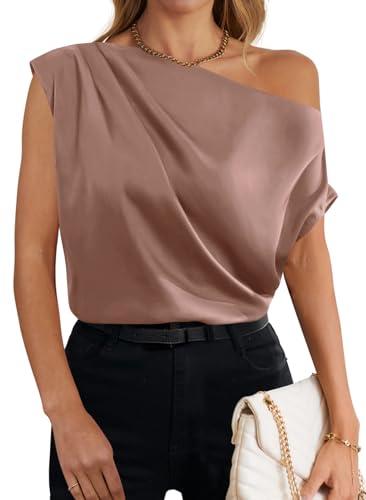 MIROL Women's Cap Sleeve Silk Tops 2024 Batwing Off Shoulder Satin Blouse Solid Tanks Elegant Tunic Shirts Purple