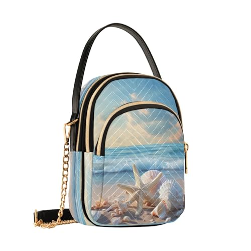 Quilted Crossbody Bags for Women,Seashell Starfish on Beach Summer Women's Crossbody Handbags Small Travel Purses Phone Bag2