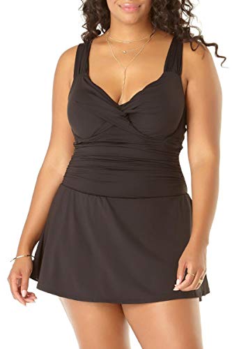 Anne Cole Women's Plus-Size Halter Underwire Swimdress One Piece, New Black, 18W